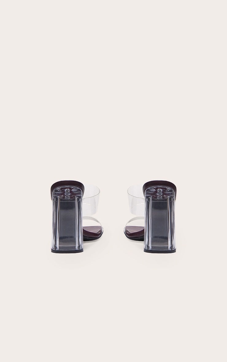Burgundy Perspex Double Strap Square Toe Chunky Block High Heeled Sandals image 4