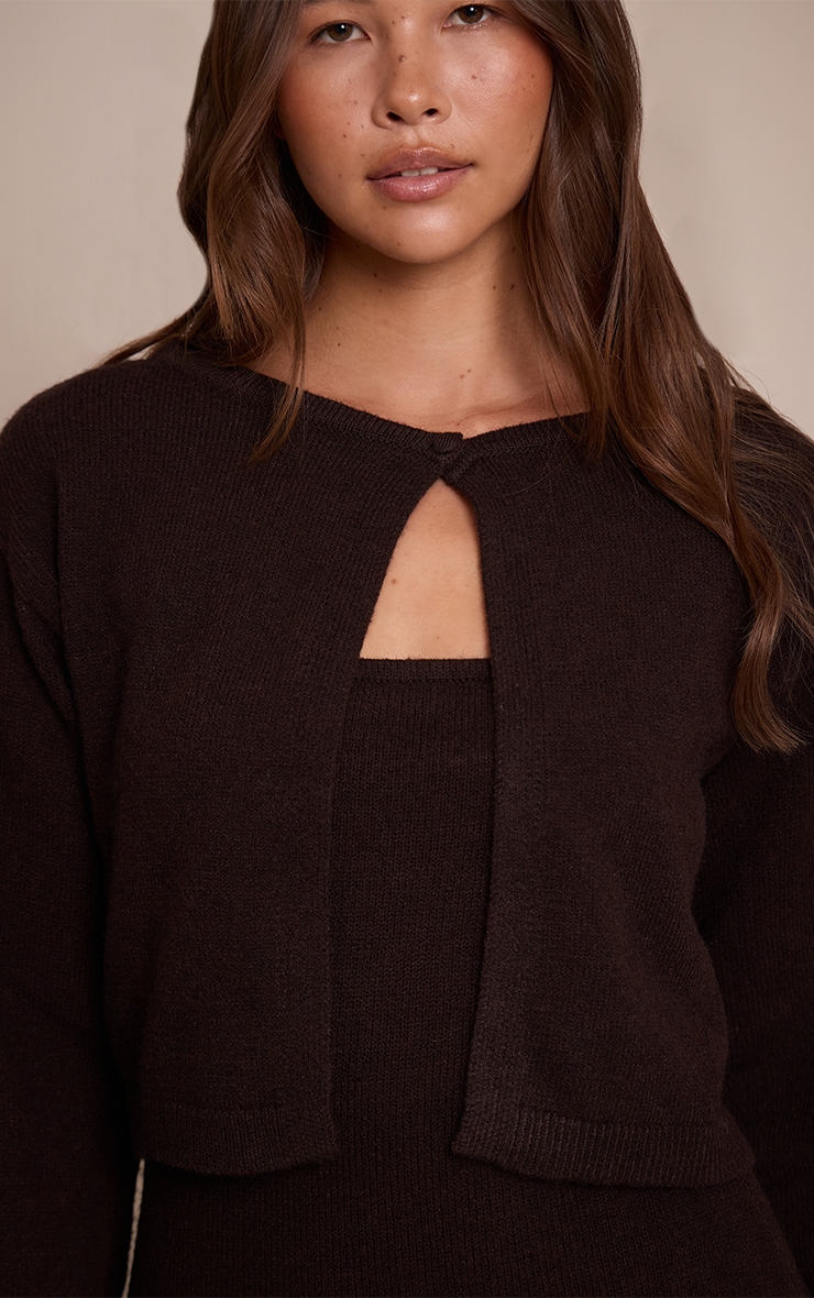 Chocolate Single Button Cropped Cardigan image 4