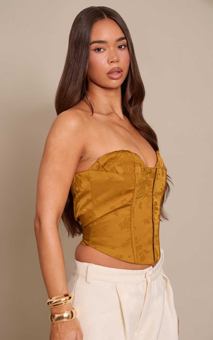 Golden Olive Jacquard Hook And Eye Corset image 4