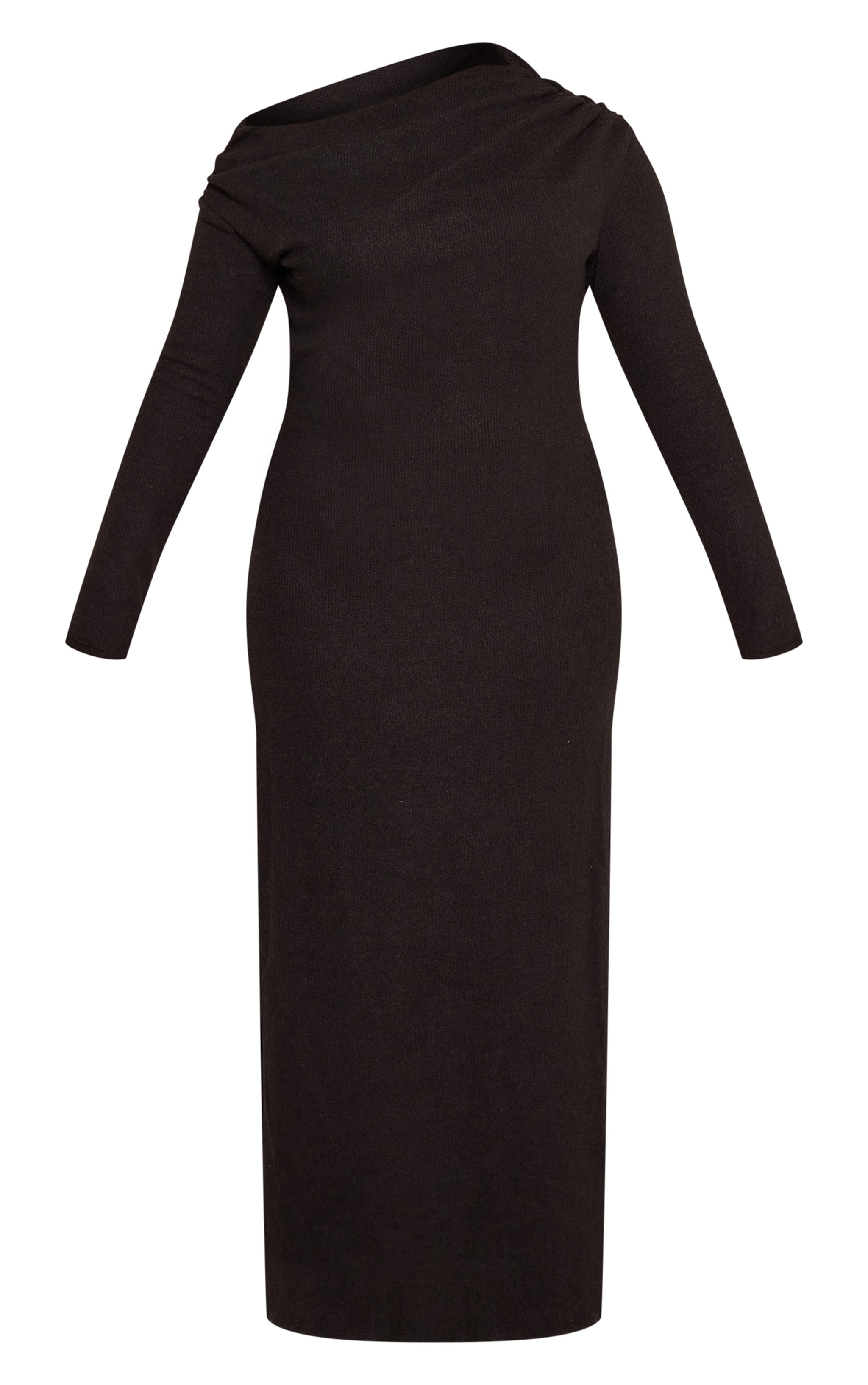 Plus Black Brushed Rib Long Sleeve Ruched Maxi Dress image 5