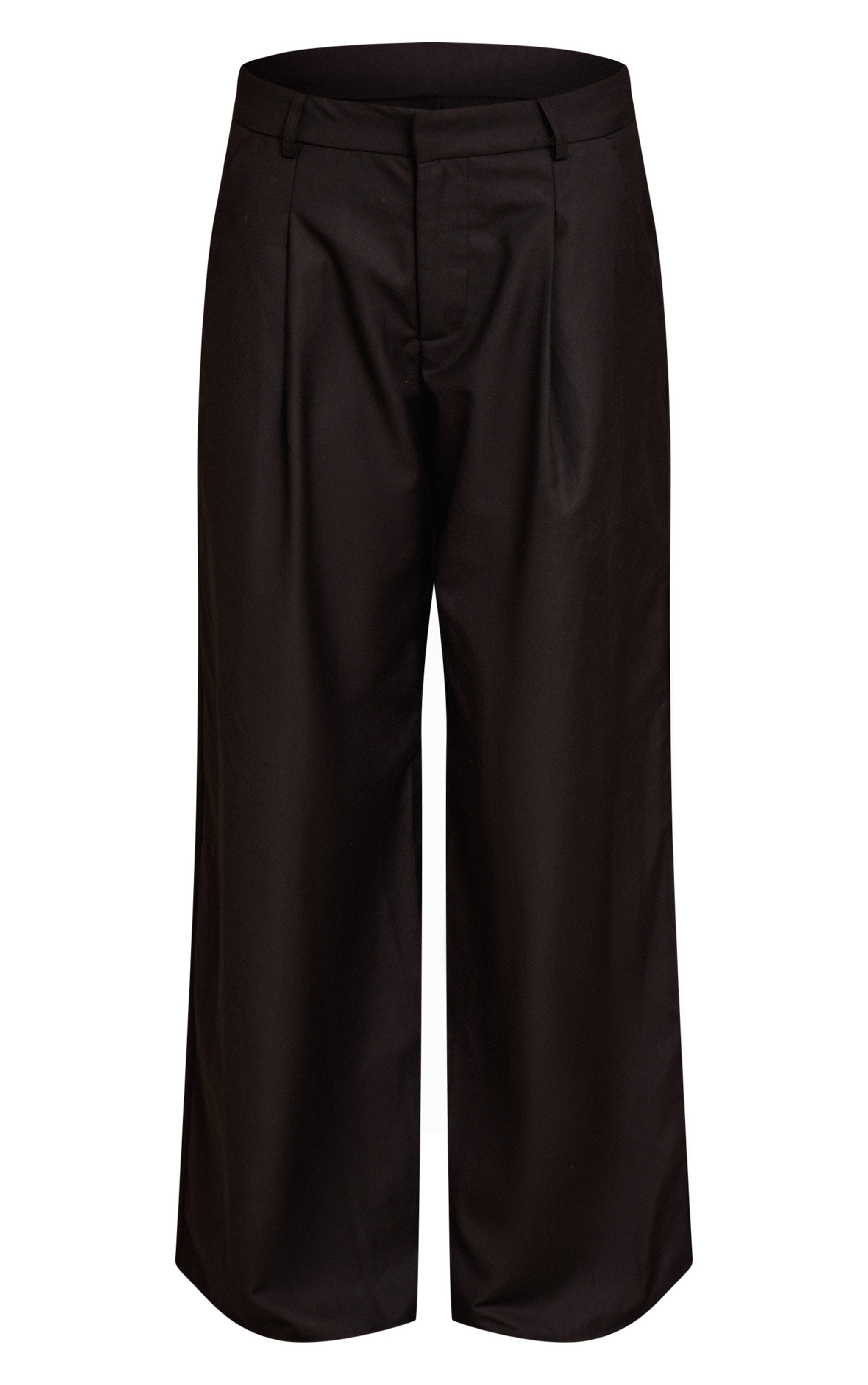  Black Woven Double Pleat Wide Leg Pants