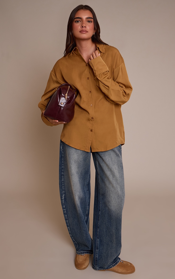 Tan Tencel Oversized Shirt image 3