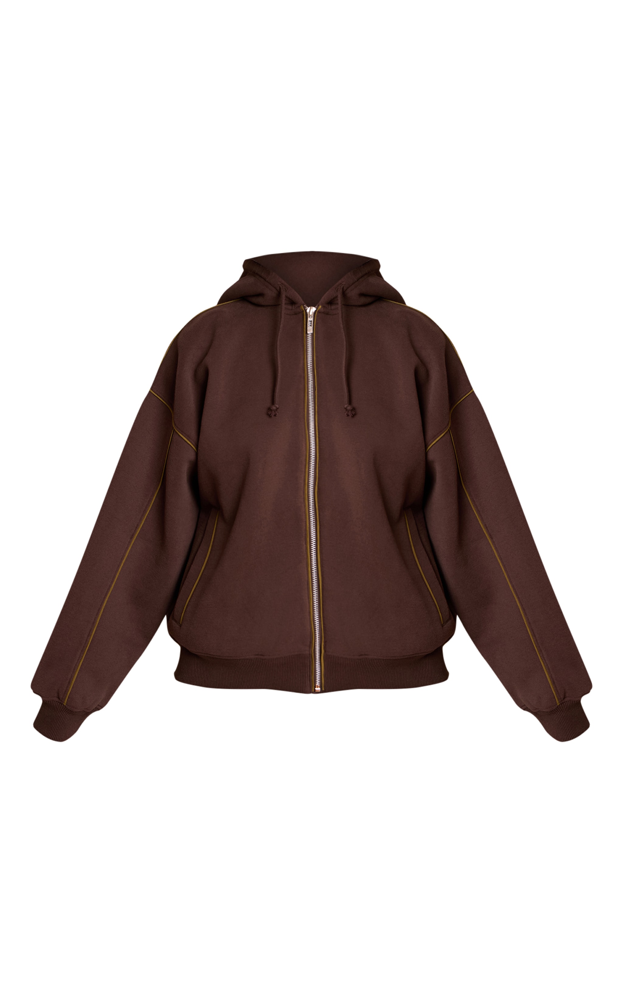 Petite Chocolate Contrast Seam Drawcord Full Zip Hoodie image 5