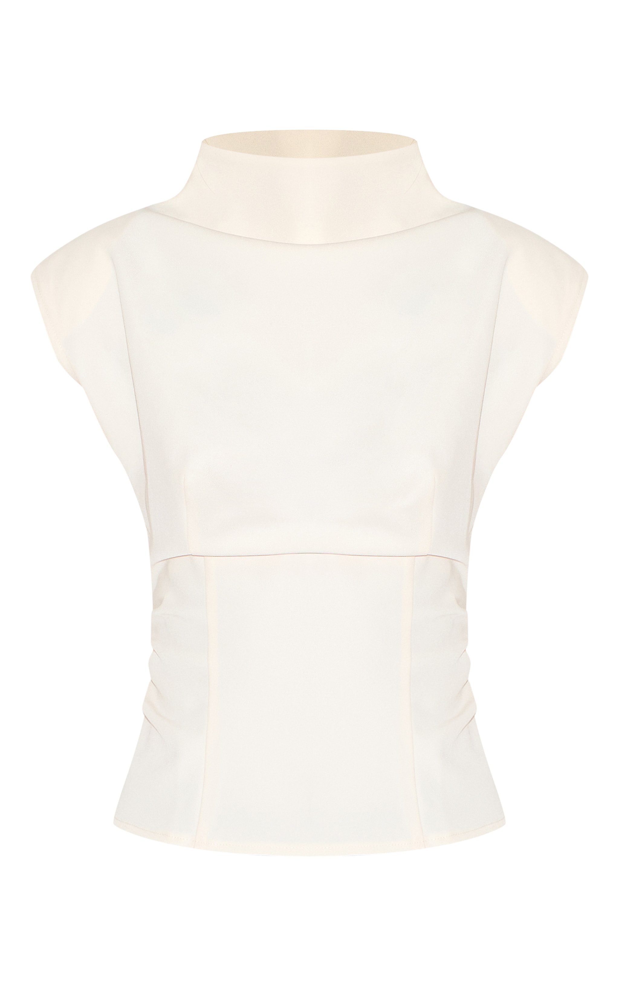 Cream Ruched Woven Shoulder Pad Top image 5