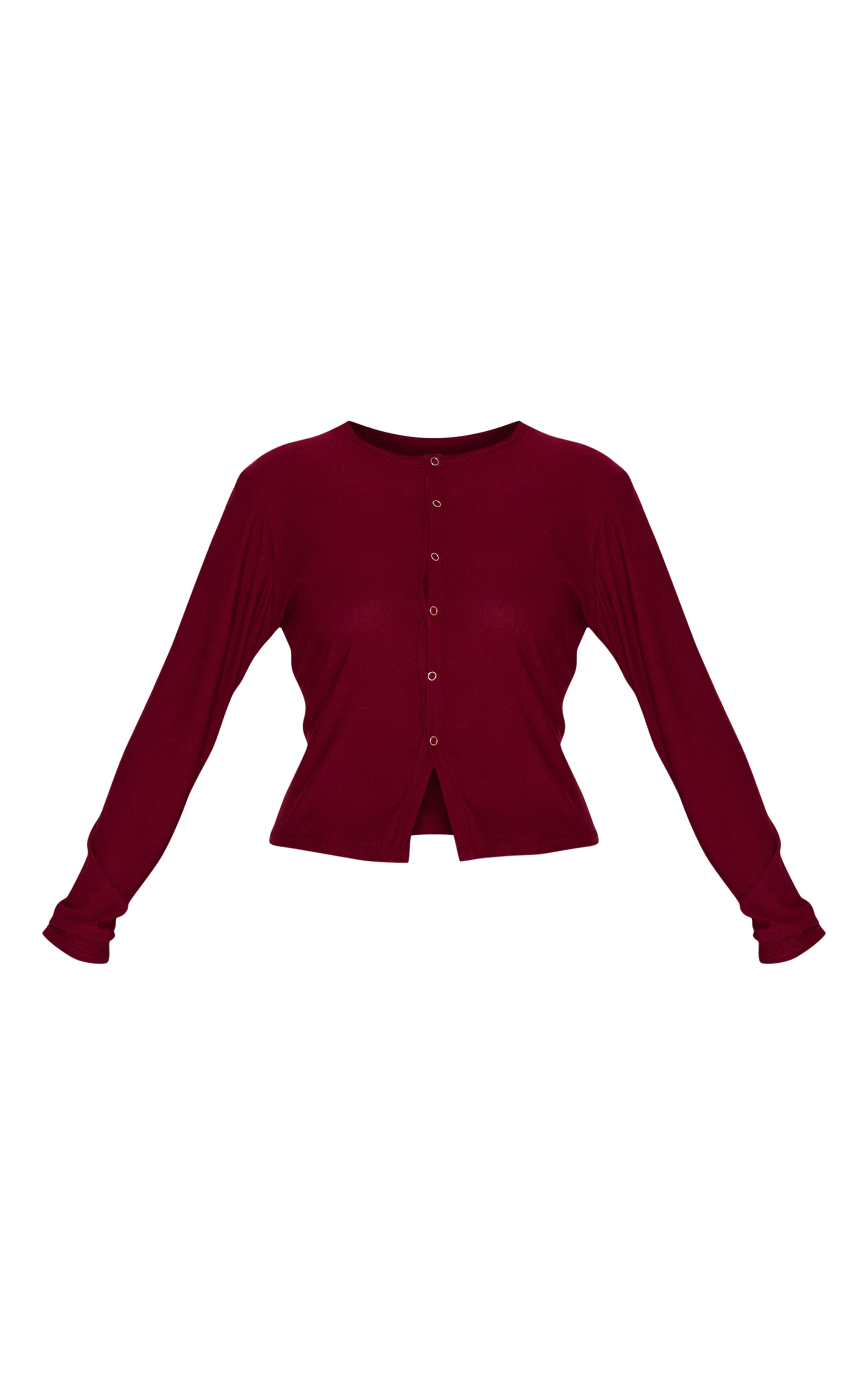 Plus Burgundy Soft Touch Popper Fitted Long Sleeve Long Top image 5