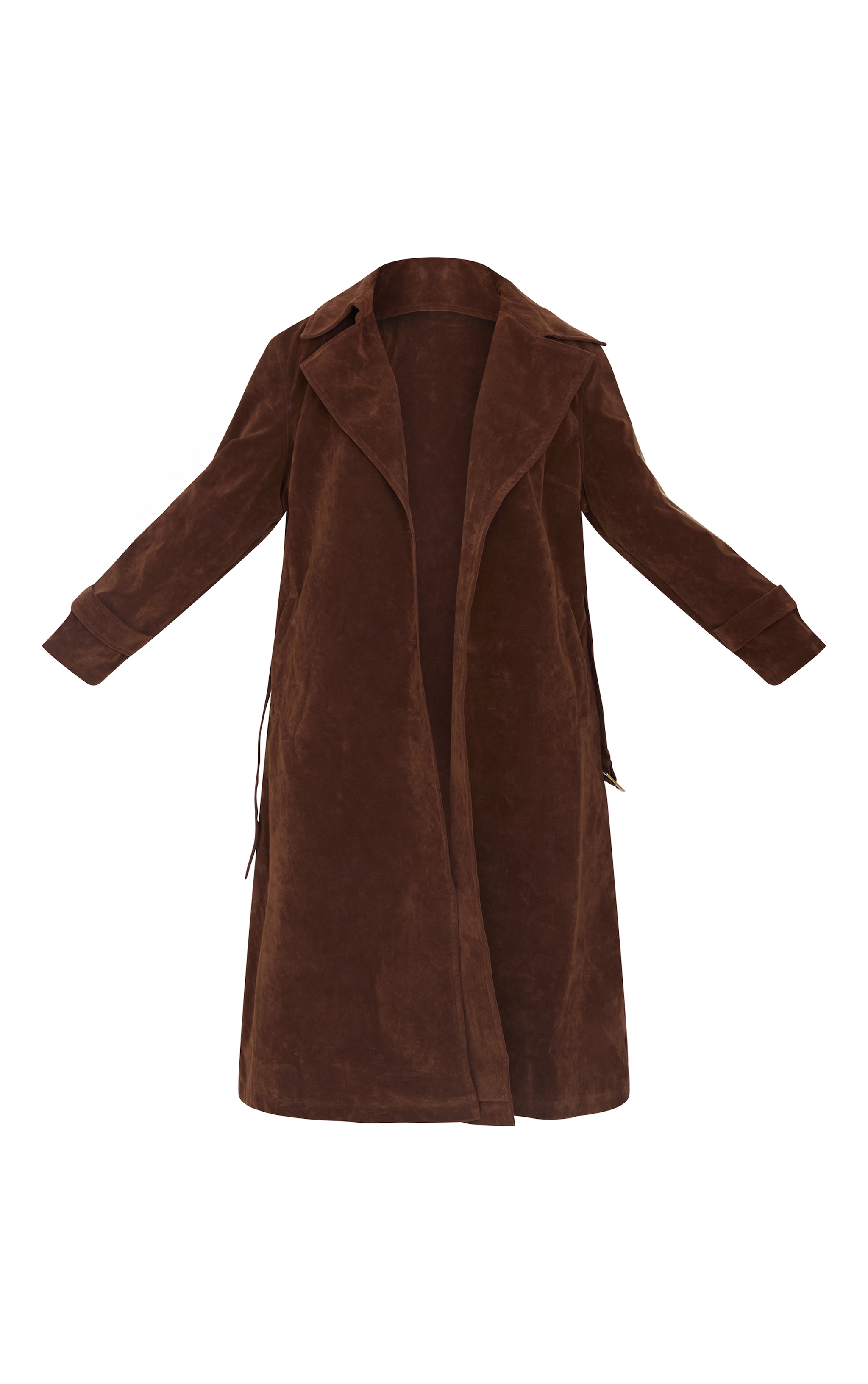 Plus Chocolate Faux Suede Belted Trench Coat image 5