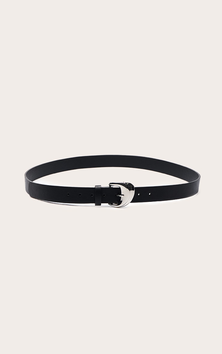 Black Skinny Waist Belt With Smooth Silver Buckle image 2