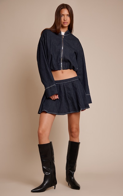 Indigo Denim Pleated Mini Skirt