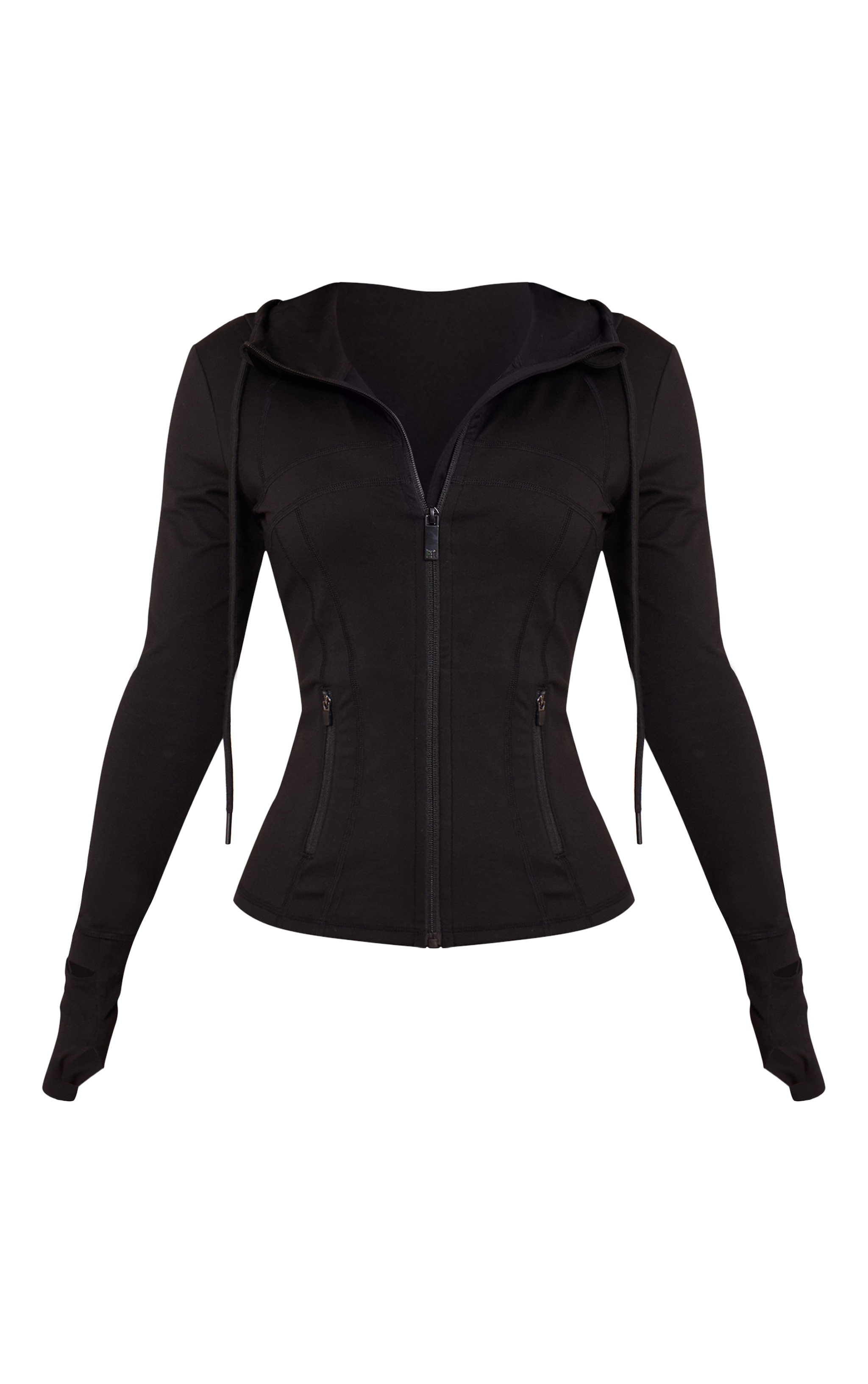 Petite Black Sculpt Seam Detail Drawstring Gym Jacket image 5