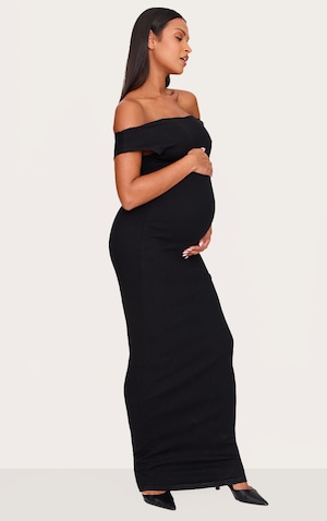 Raven | Black Boat-Neck Maternity Maxi Dress With Gathered-Detailing