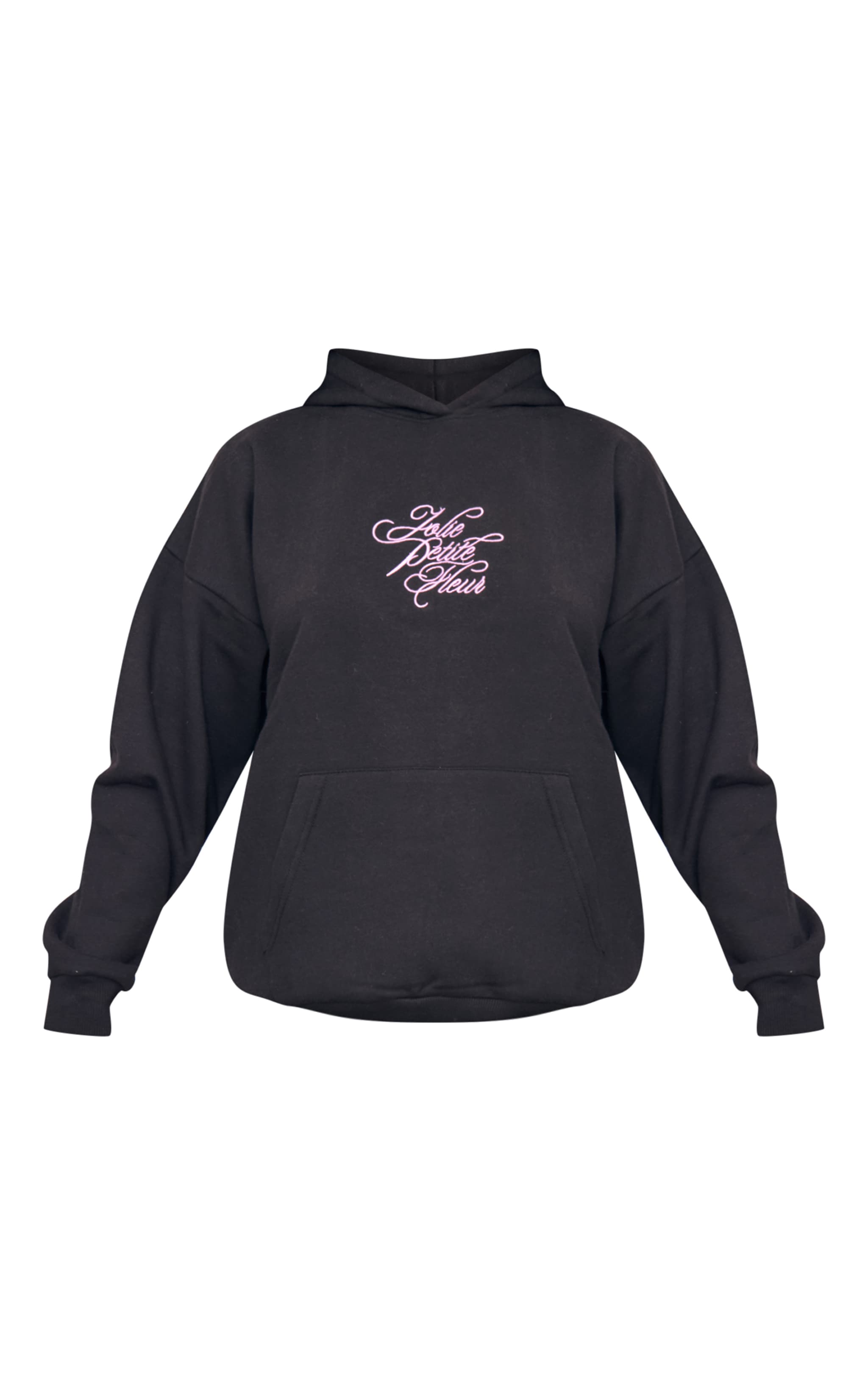 Black Italic Embroidered Oversized Hoodie image 5