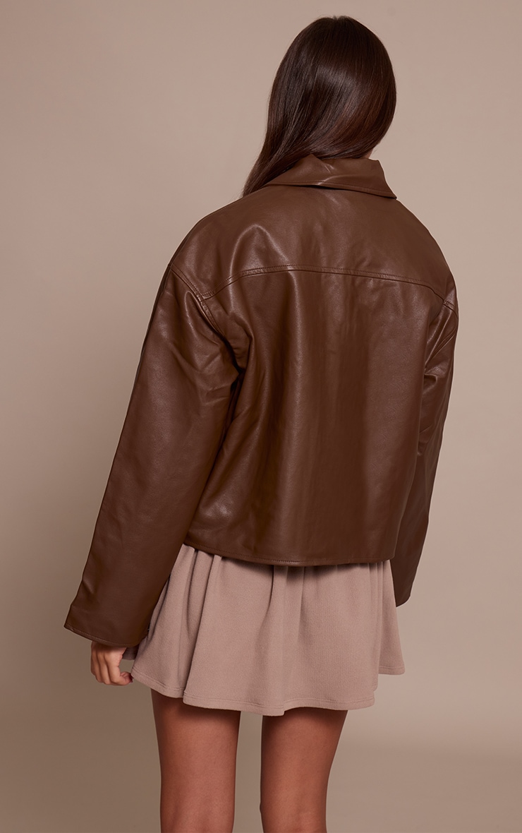 Brown Zip Through Pu Jacket image 2