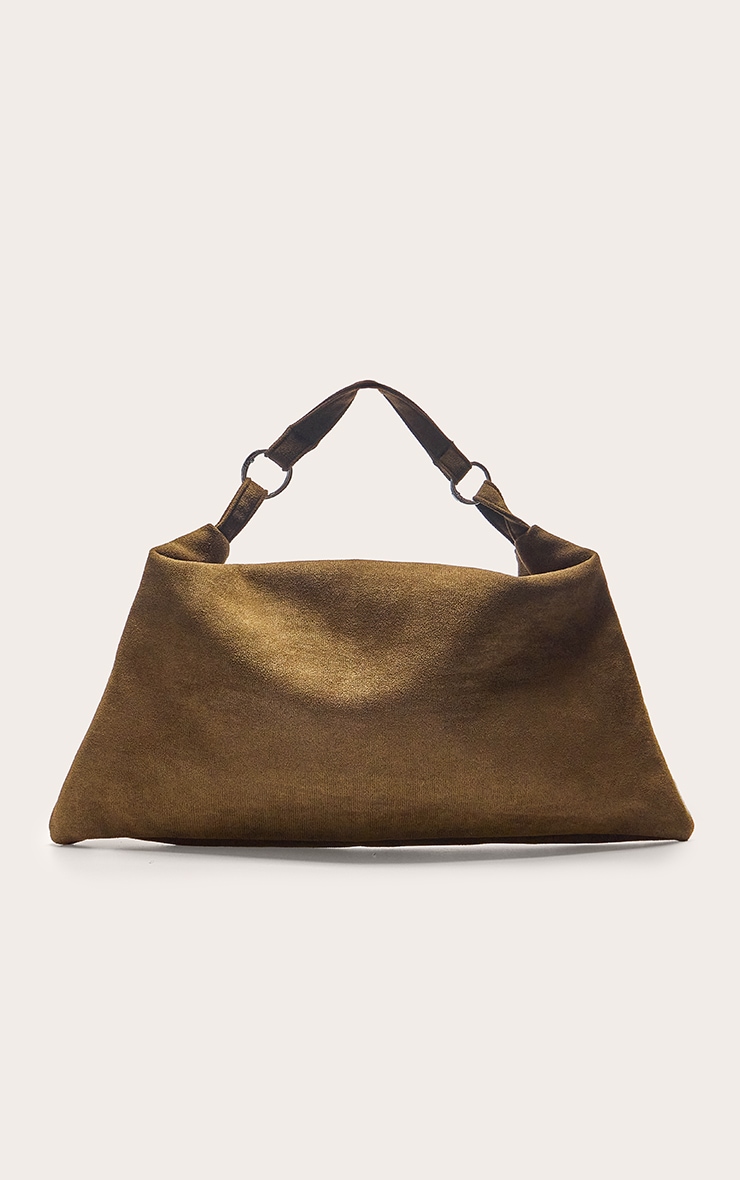 Olive Faux Suede Slouchy Shoulder Bag image 3