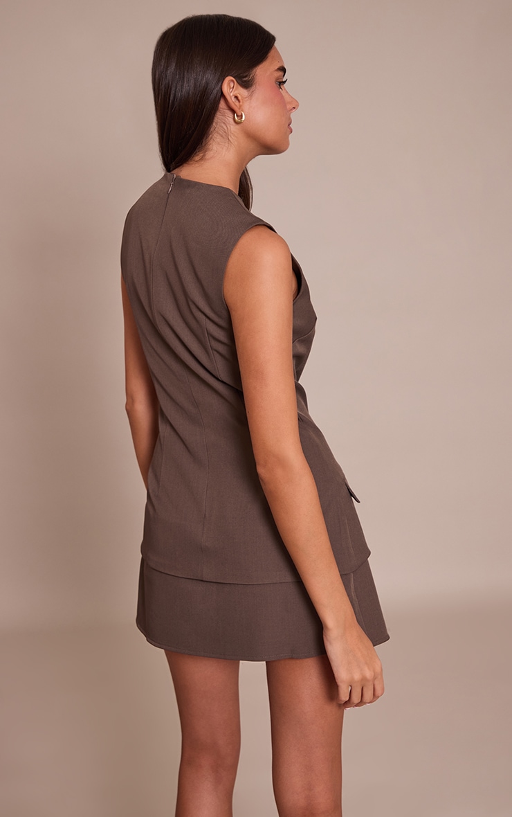 Chocolate Button Down Detail Asymmetric Hem Shift Dress image 2