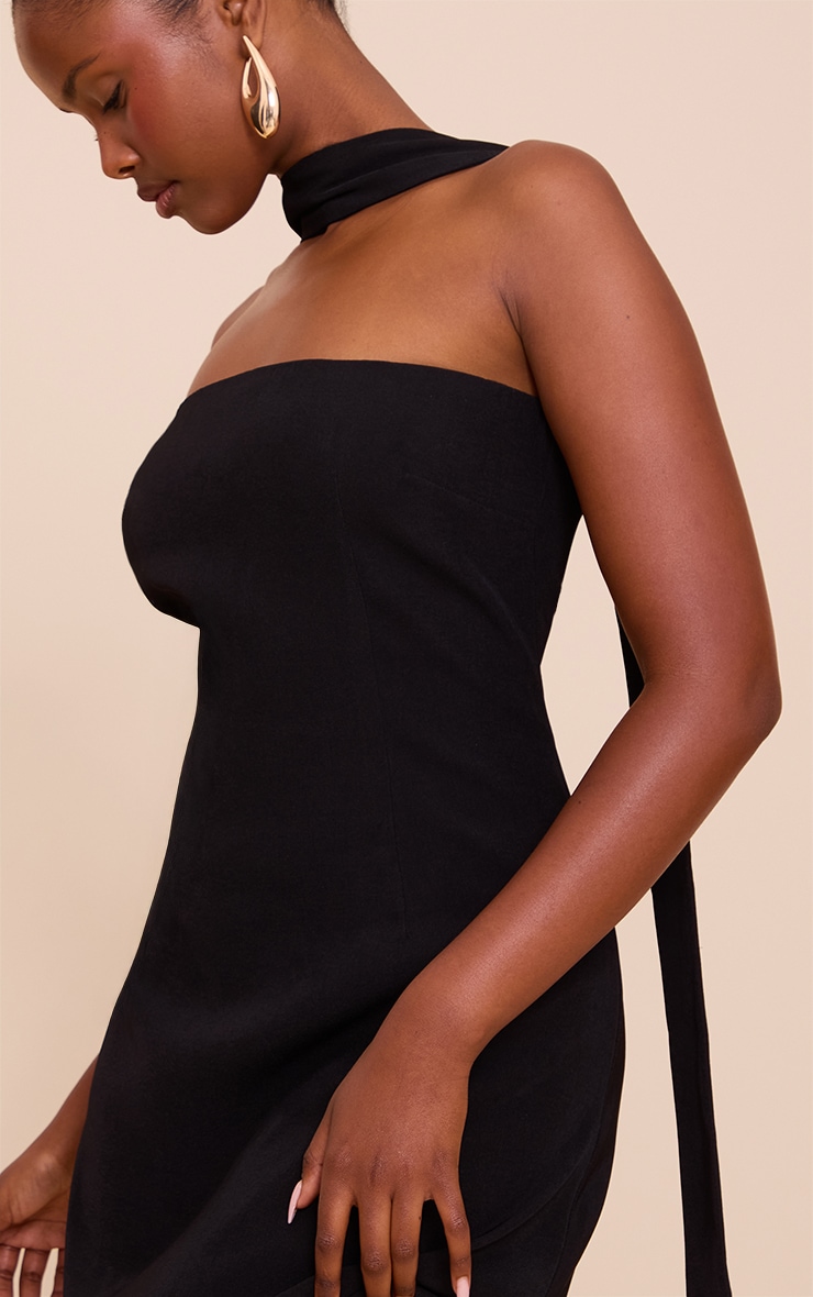 Black Woven Scarf Detail Bandeau Shift Dress image 4