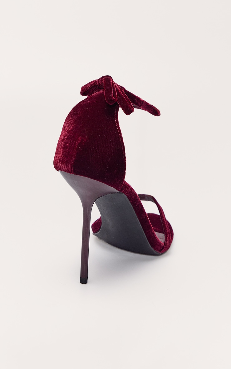 Burgundy Velvet Bow Back Heeled Sandals image 4