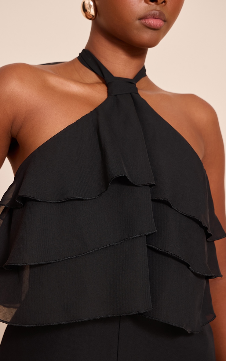 Black Chiffon Halter Neck Frill Romper image 4