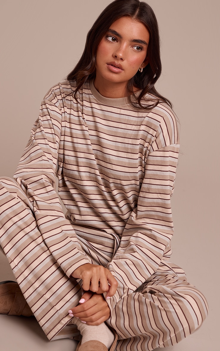 Light Brown Striped Long Sleeved Top image 1