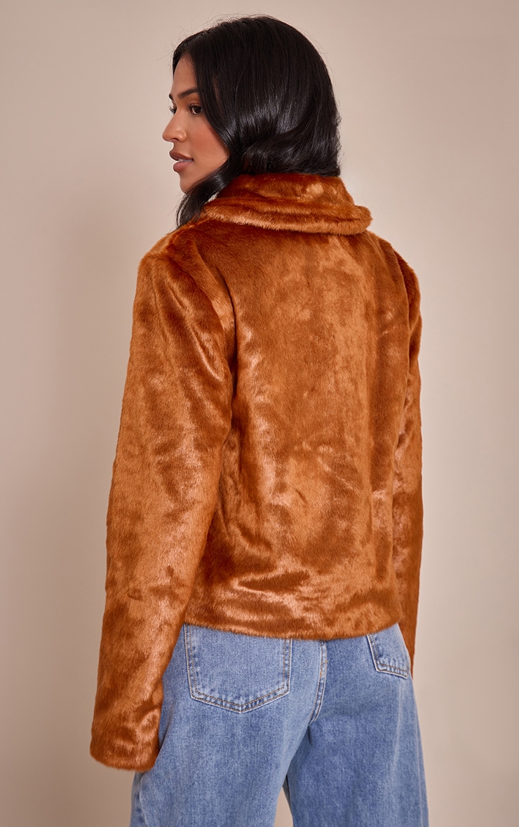Tall Tan Short Faux Fur Jacket image 2