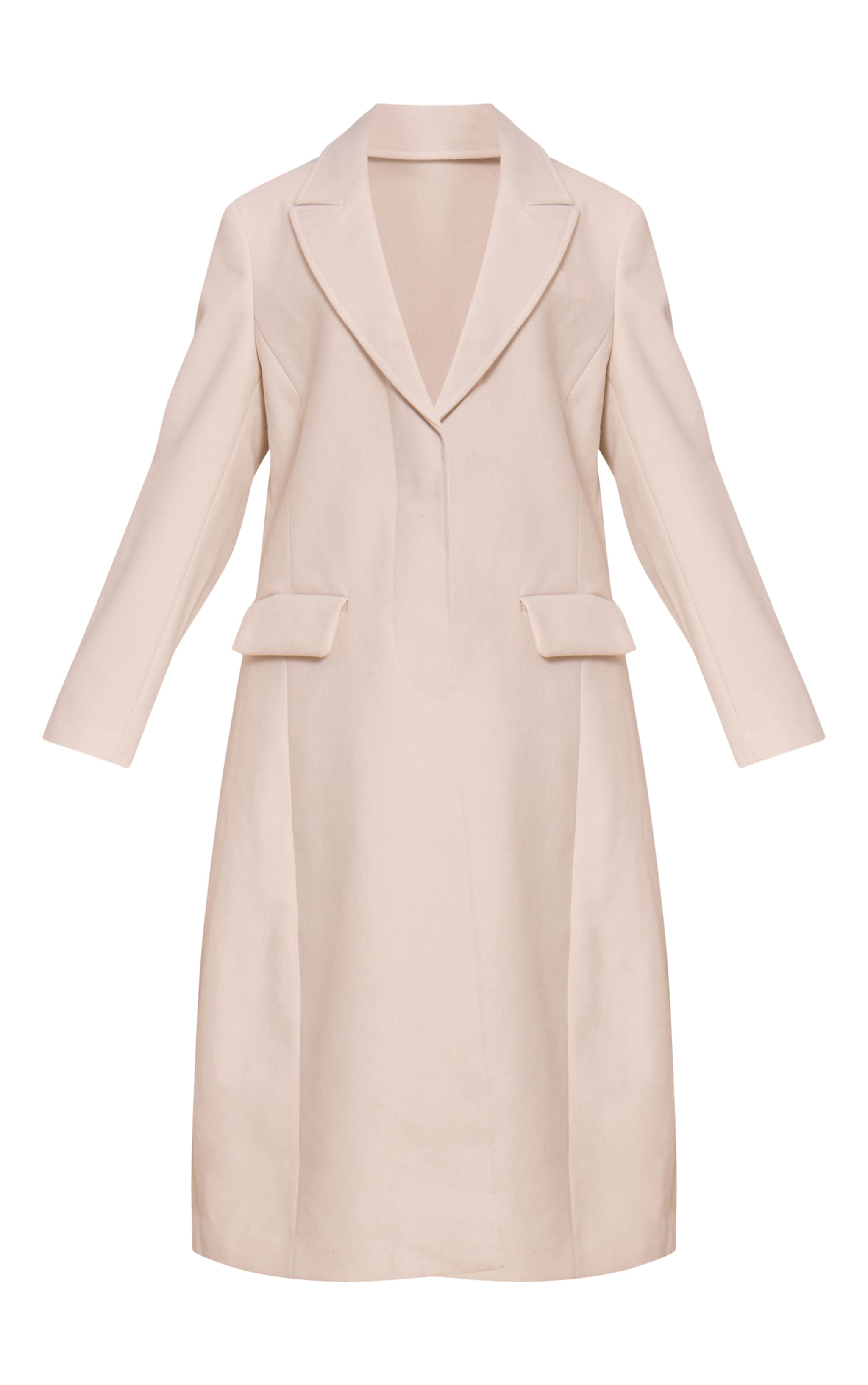 Petite Cream Single Breasted Seam Detail Wool Look Maxi Coat image 5