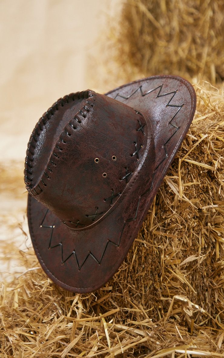 Brown Stitched Cowboy Hat image 1