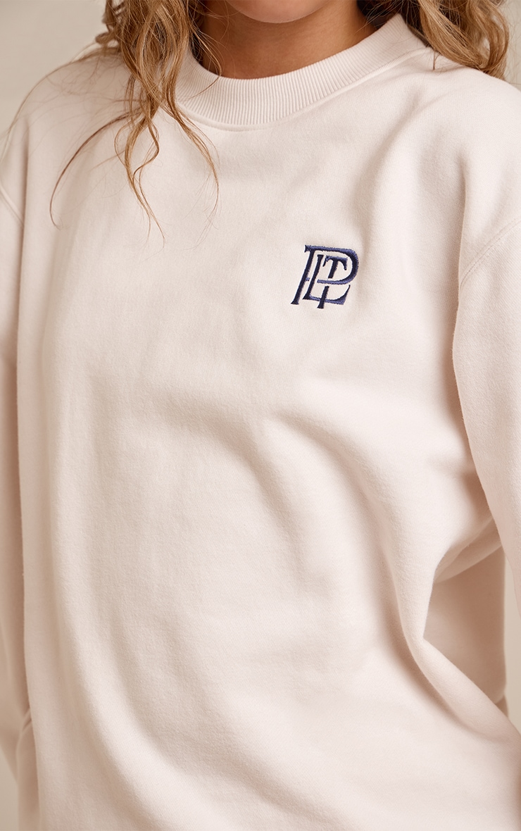 Cream PLT Embroidered Cotton Fleece Oversized Crew Sweatshirt image 4