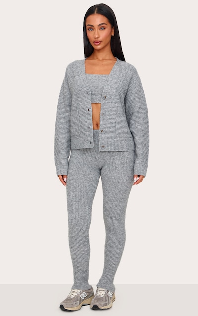 Petite Legging en maille tricot côtelée gris chiné