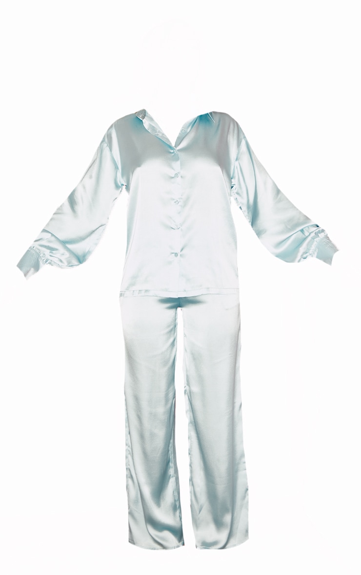 Ensemble de pyjama long satiné bleu oversize image 5