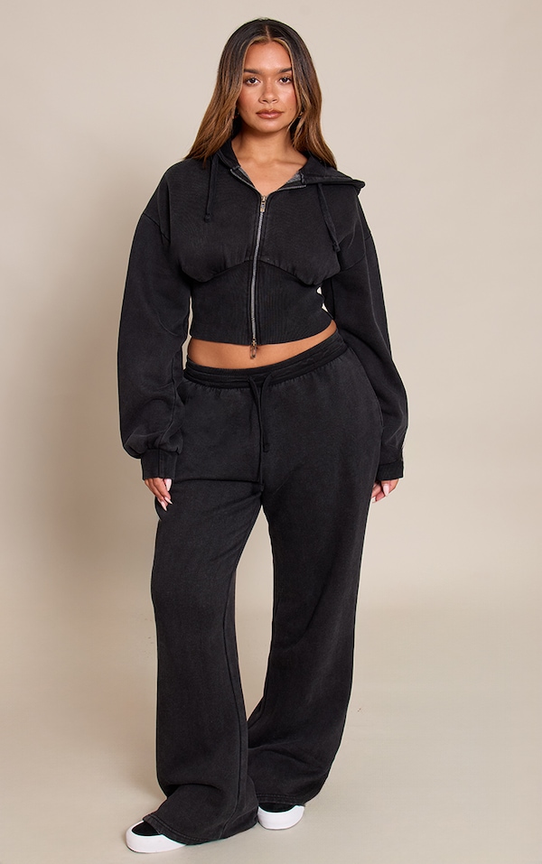 Shape Black Washed Tie Front Straight Leg Sweatpants