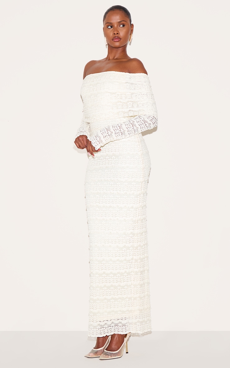 White Textured Bardot Maxi Dress image 3