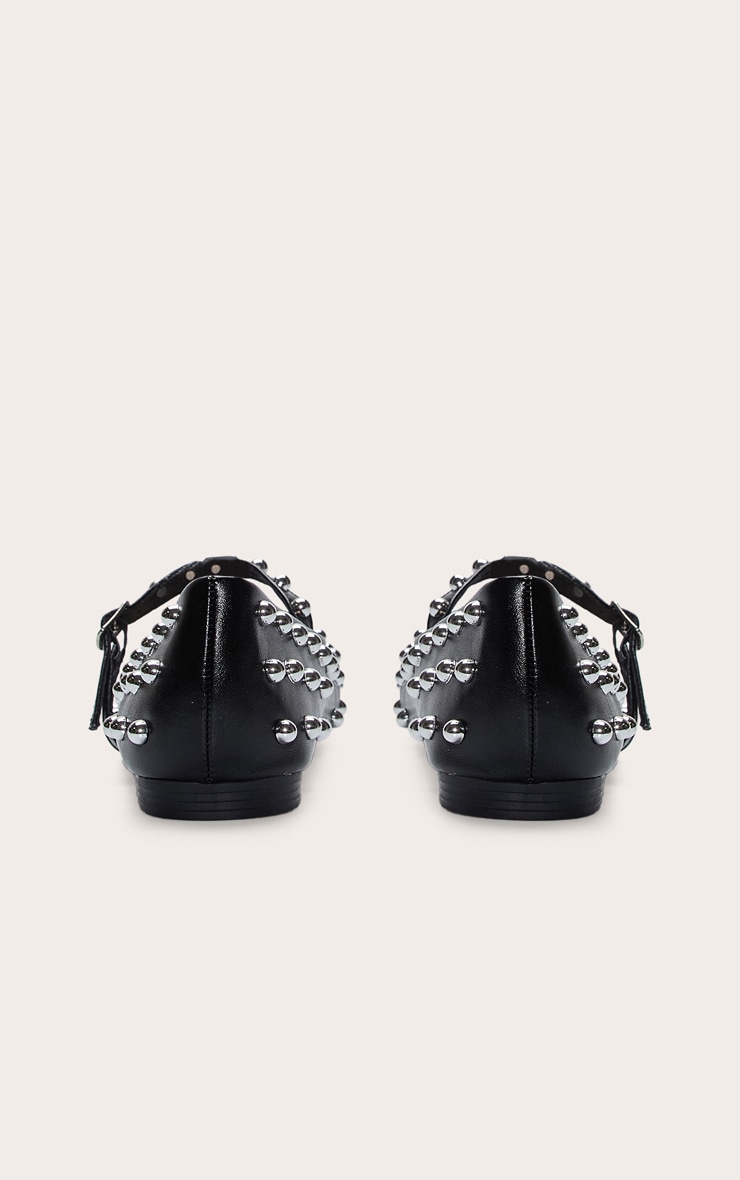 Black Leather Ballet Pump With Stud Detail image 3