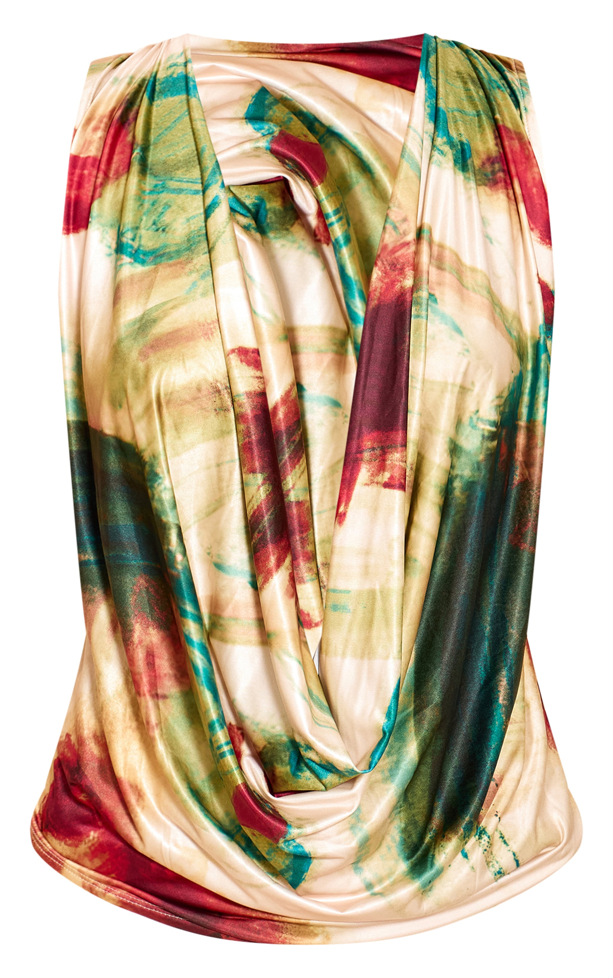  Multi Double Layer Abstract Print Slinky Extreme Cowl Neck Top image 5