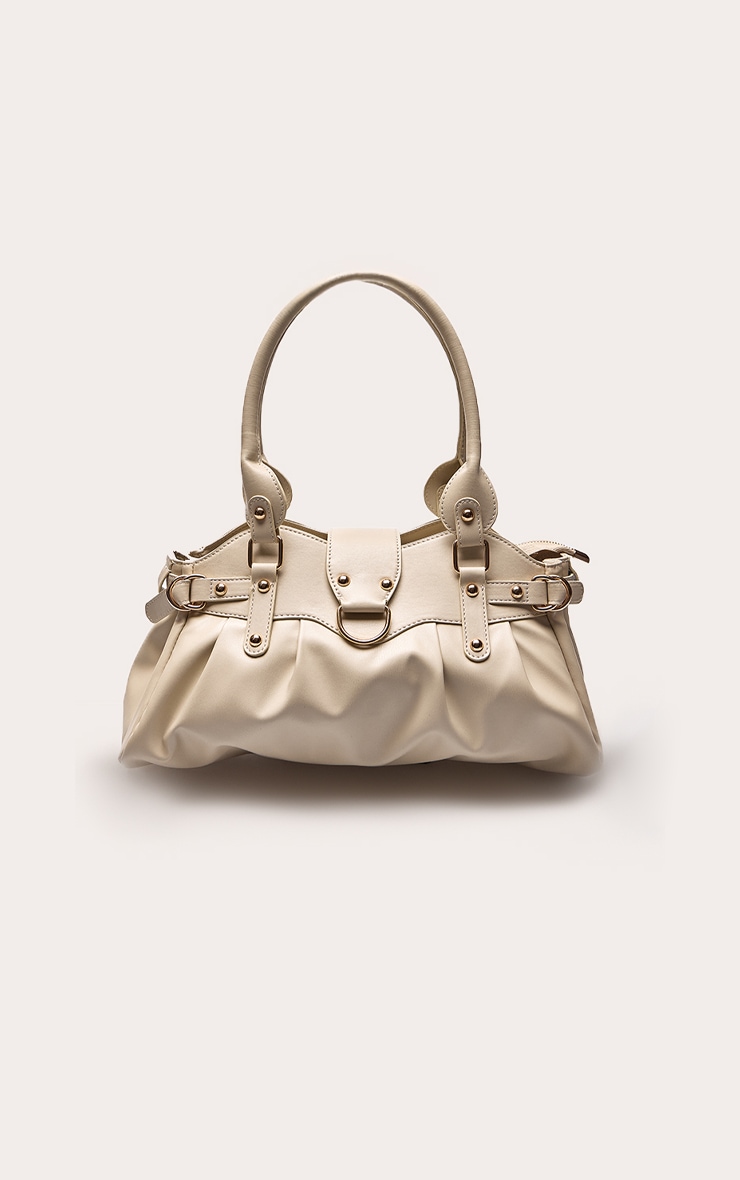 Cream PU Ruched Handbag image 2