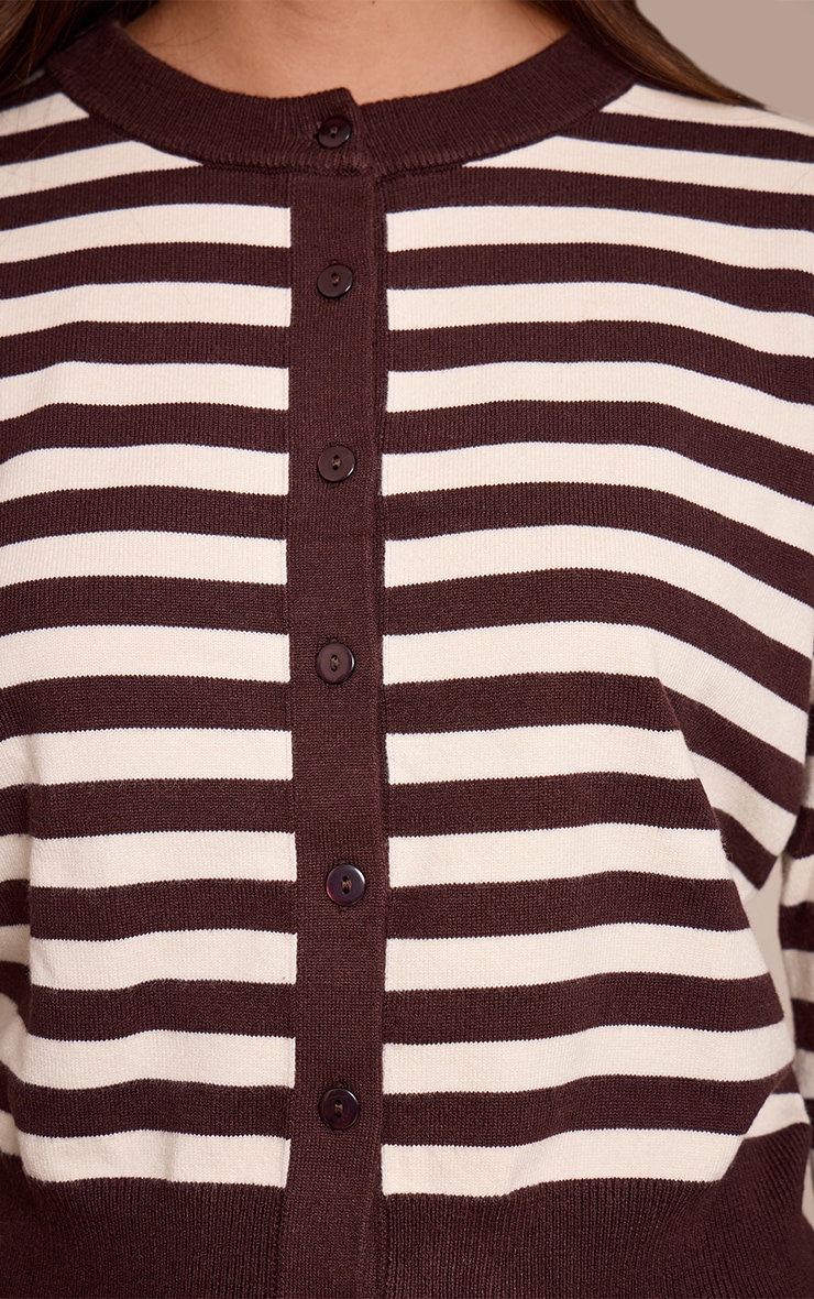 Chocolate Striped Button Up Compact Knit Cardigan image 4