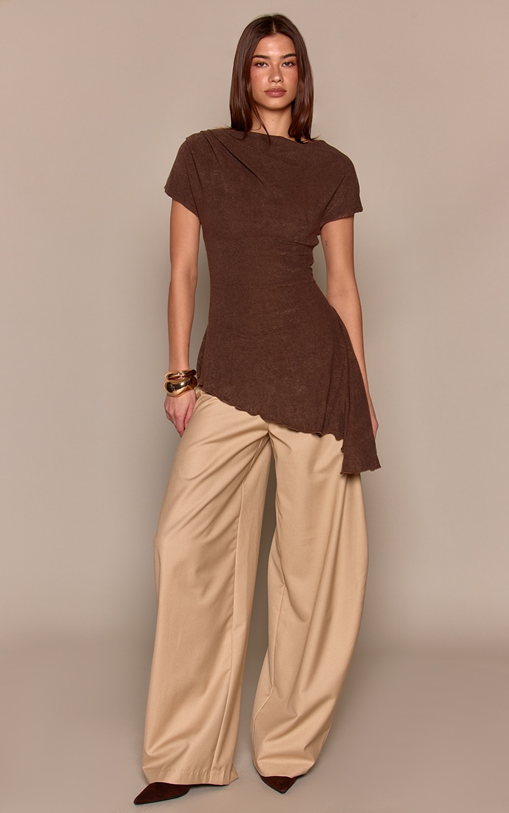 Chocolate Thick Brushed Jersey Aysemetric Long Top  image 3
