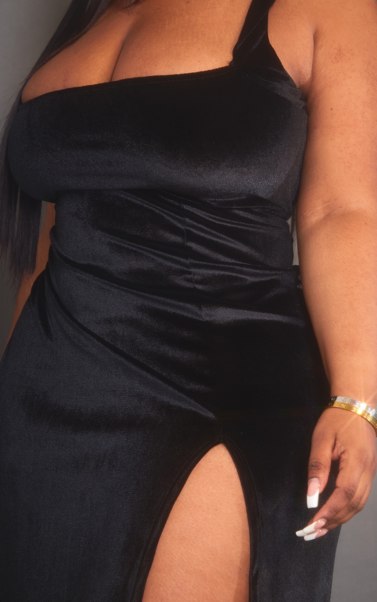 Plus Black Velvet Side Split Midi Dress image 4