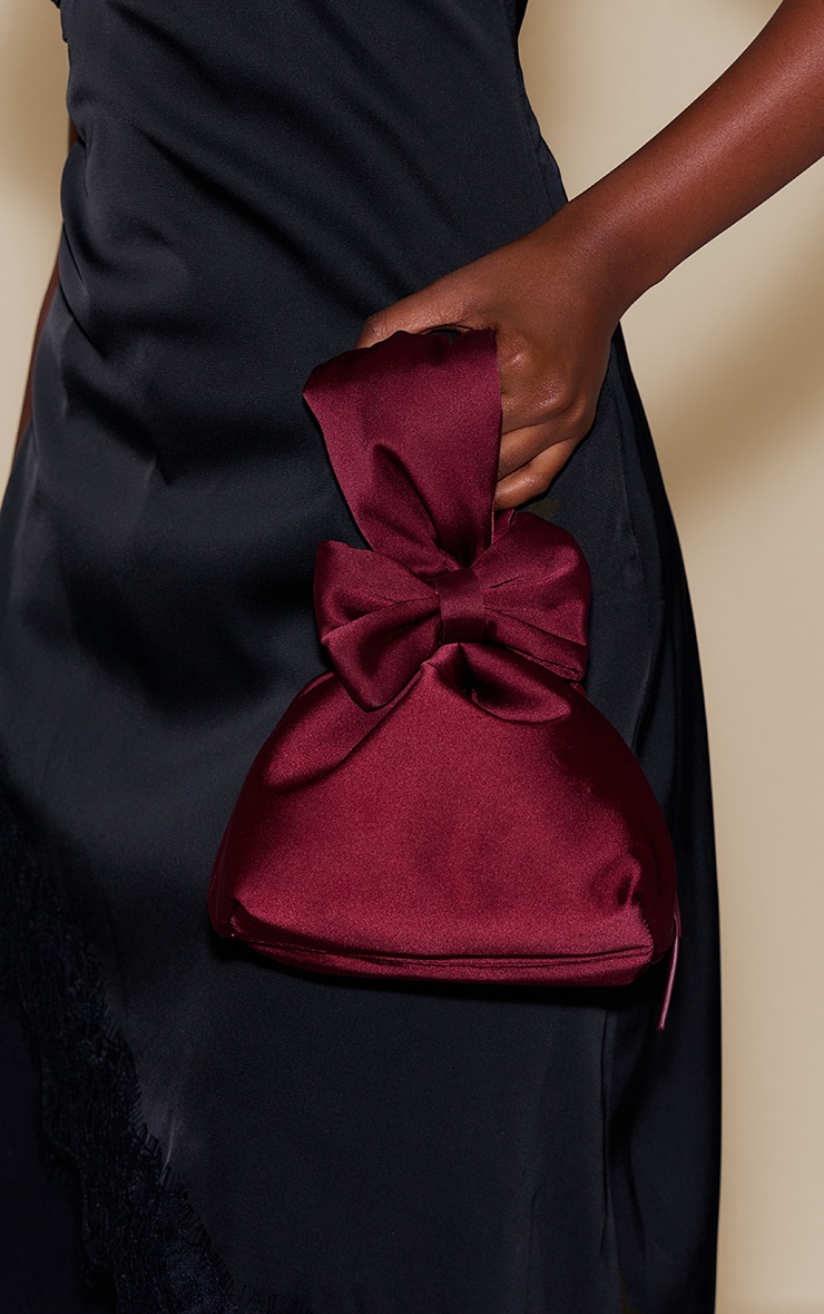 Women's Burgundy Satin Bow Detail Clutch Bag Burgundy Satin Bow Detail Clutch Bag | Accessories | PLT USA