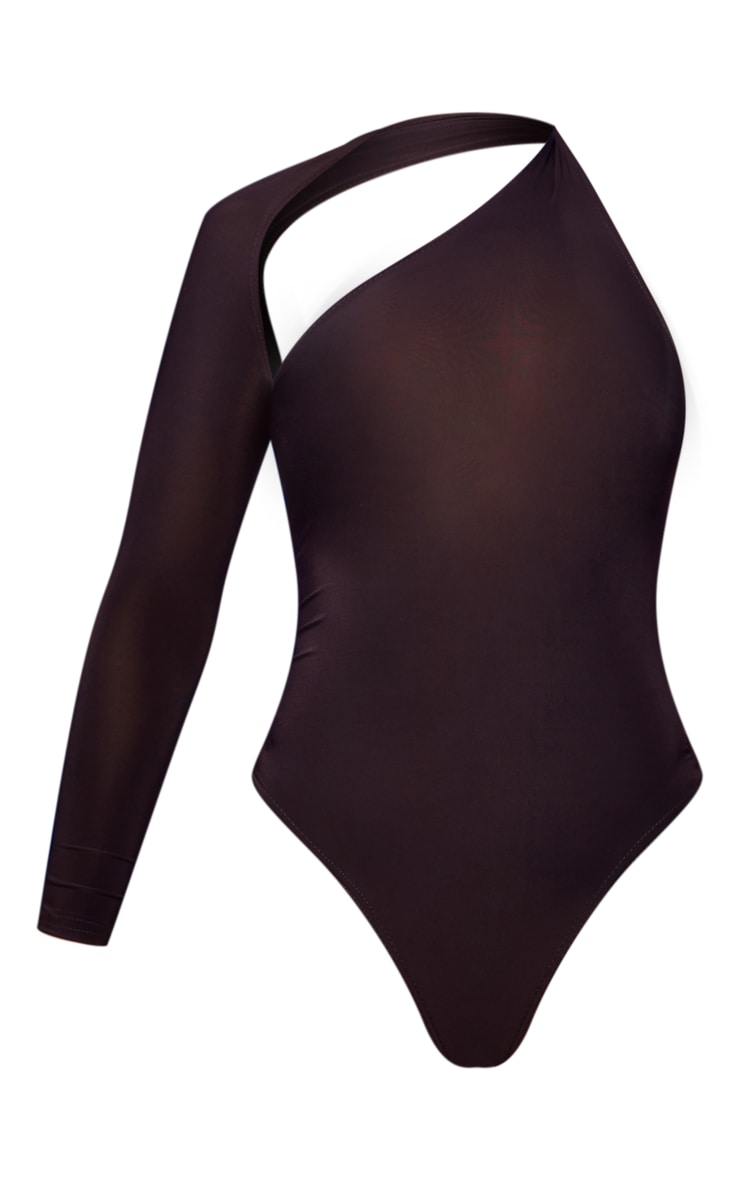 Brown One Shoulder Asymmetric Bodysuit image 5