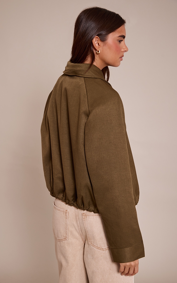 Khaki Utility Style Draw Cord Bomber Jacket image 2