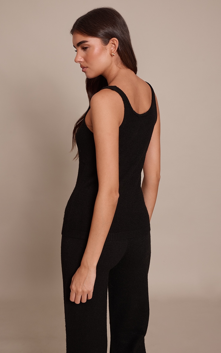 Black Knitted Scoop Neck Cami Top image 2
