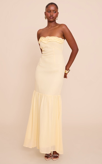 Lemon Chiffon Bandeau Frill Detail Maxi Dress