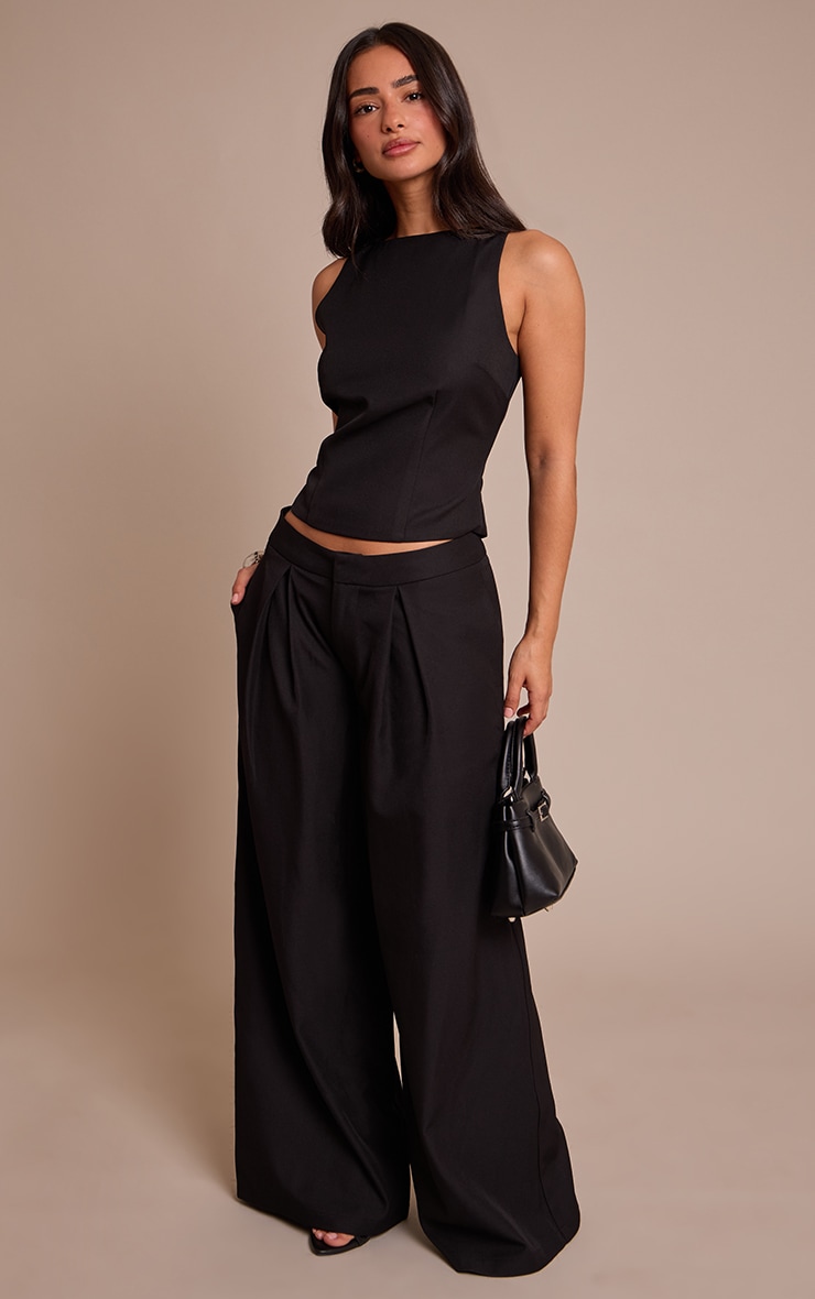 Petite Black Tailored Woven Wide Leg Trousers