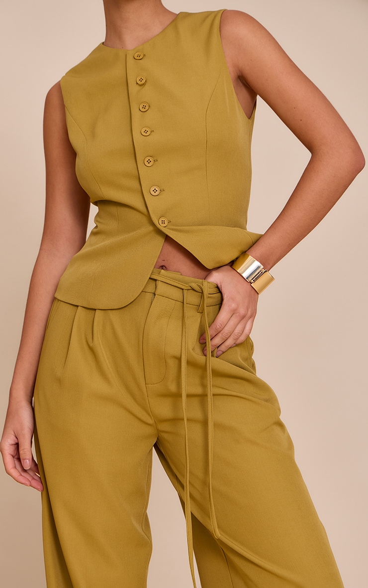 Deep Mustard Tailored Tie Detail Woven Wide Leg Pants image 4