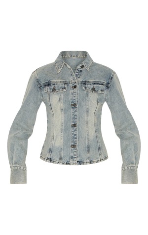 Vintage Long Sleeve Cinch Waist Denim Jacket Denim