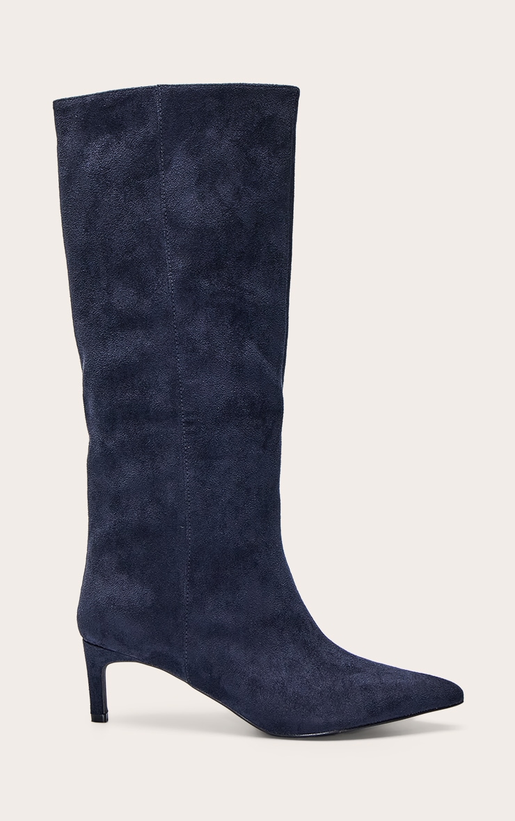 Bottes hautes en suédine bleu marine à talon kitten image 2