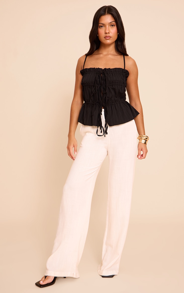 Black Textured Ruffle Detail Strappy Tie Front Cami Top image 3