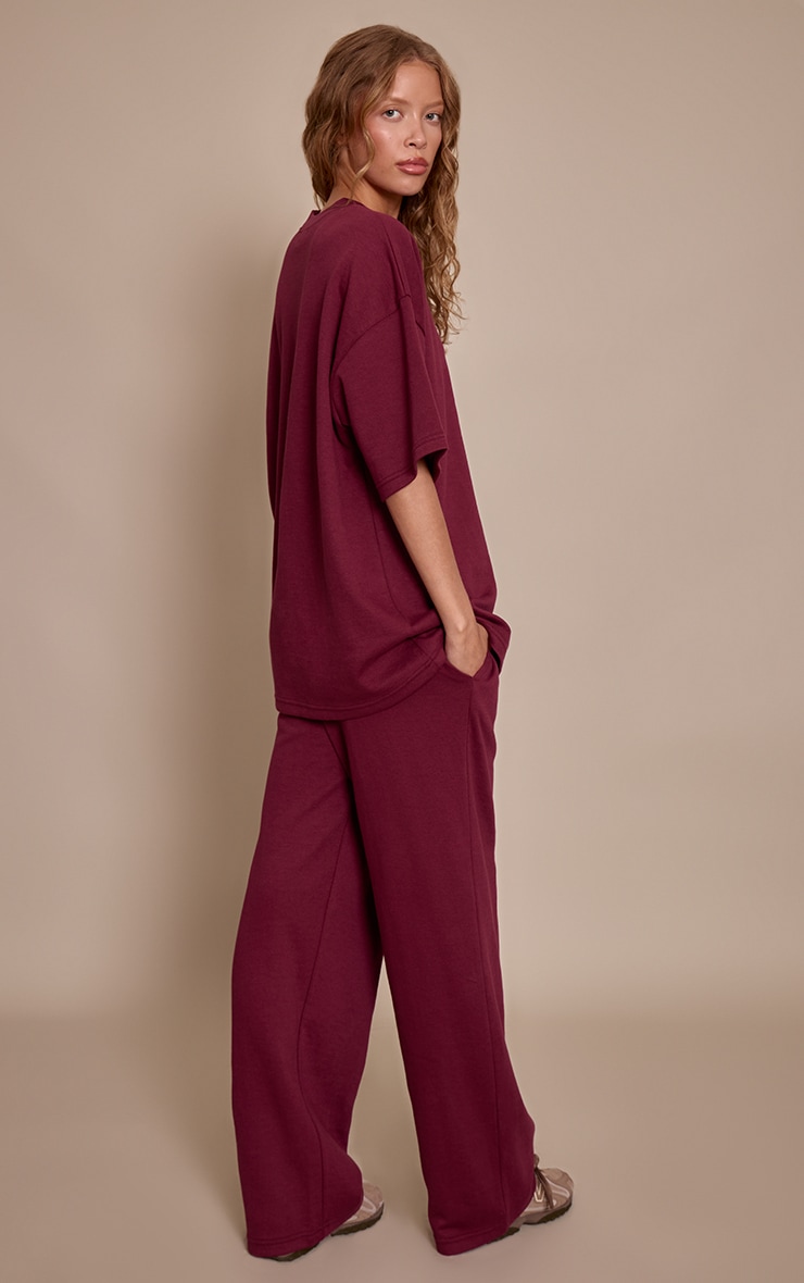 Burgundy Jersey Mid Rise Wide Leg Pants image 3