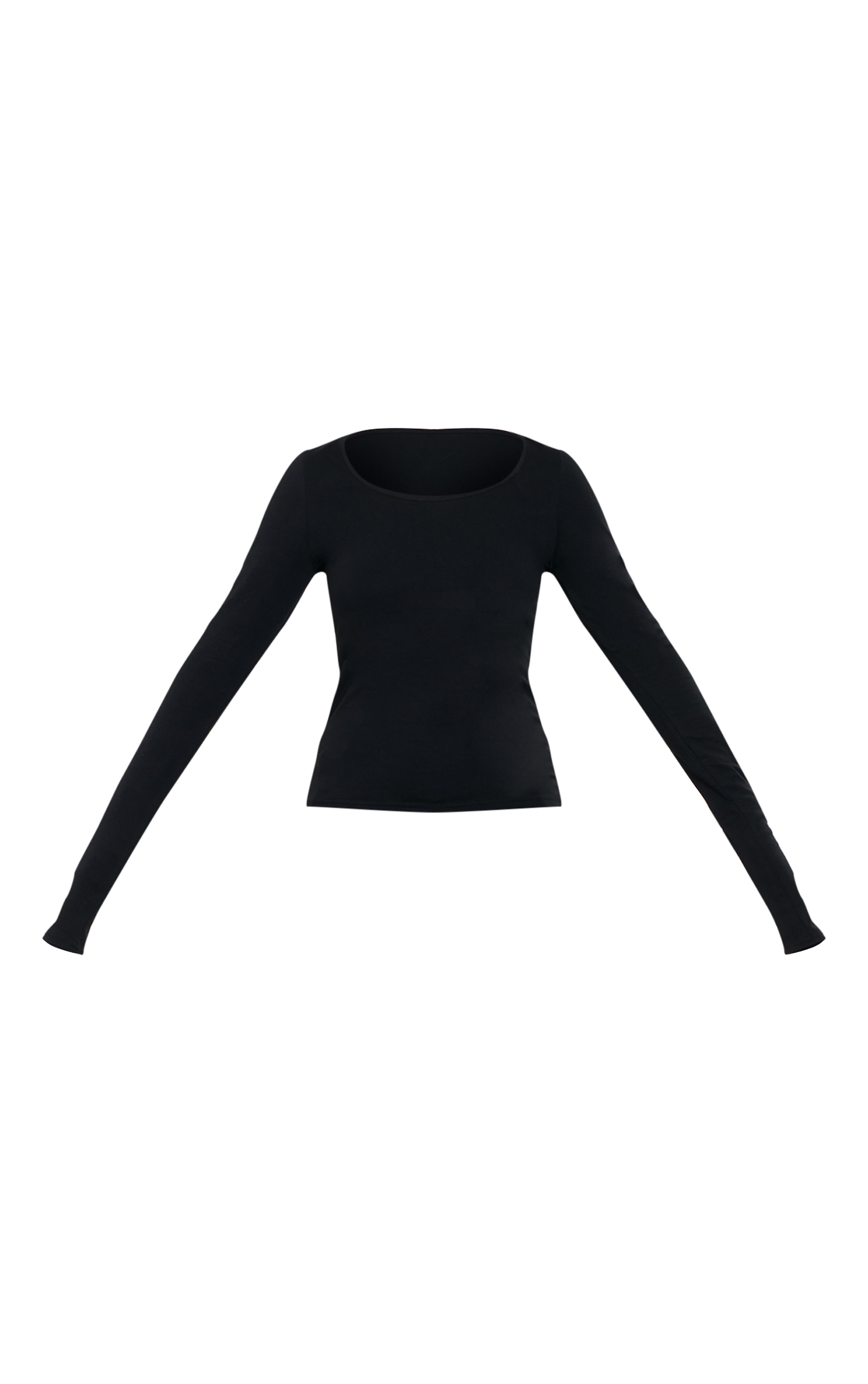 Black Cotton Scoop Neck Fitted Long Sleeve Top image 5