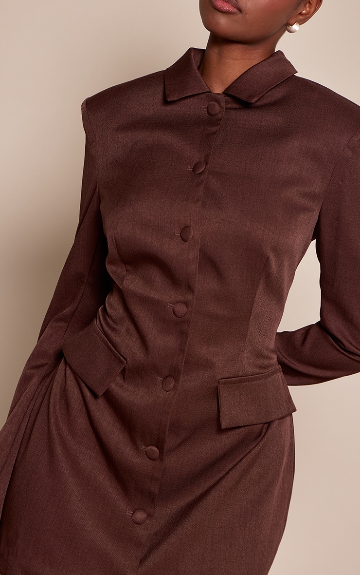 Chocolate Tailored Button Up Pocket Detail Mini Dress image 4