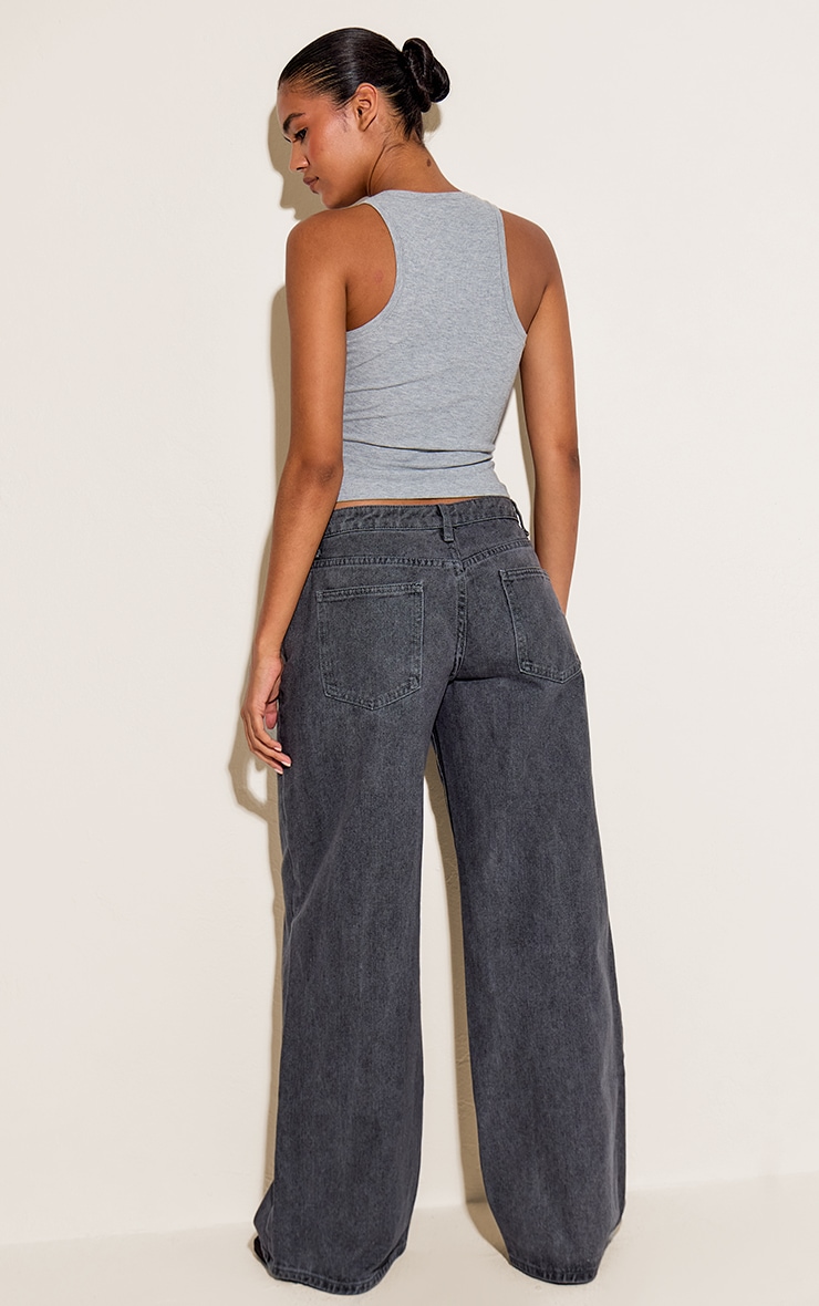 Washed Grey Low Rise Wide Leg Jeans image 3